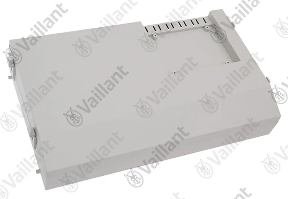 Vaillant Gehäuse in rechteckiger Form, vermutlich für einen Schaltkasten, mit verschließbaren Clips und belüfteten Bereichen auf der Oberseite.